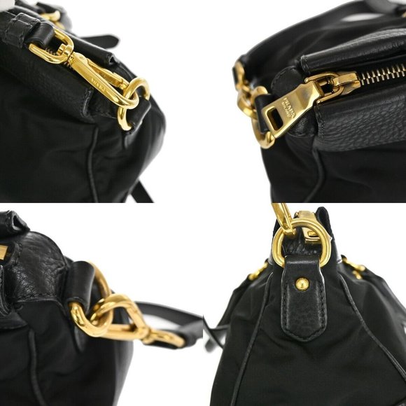 PRADA Logo Tessuto 2Way Shoulder Hand Bag Nylon Leather Black Nero 72YD575 - Picture 8 of 16